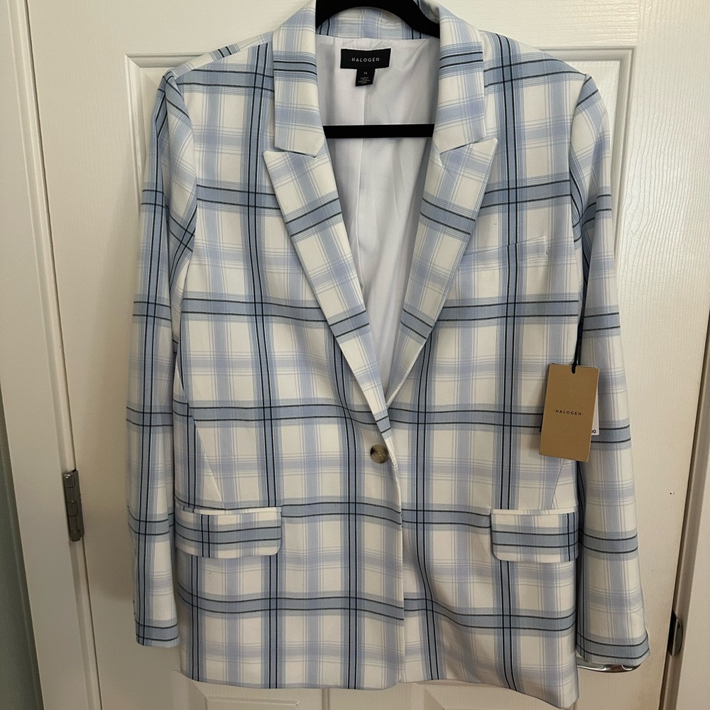 NWT Halogen by Nordstrom Blue and White Plaid Blazer
